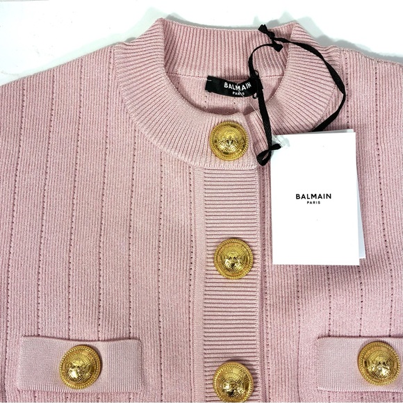 Balmain Knitted Four Pocket Short Sleeve Cardigan FR 40 US 8 Pink NWT - Picture 17 of 17
